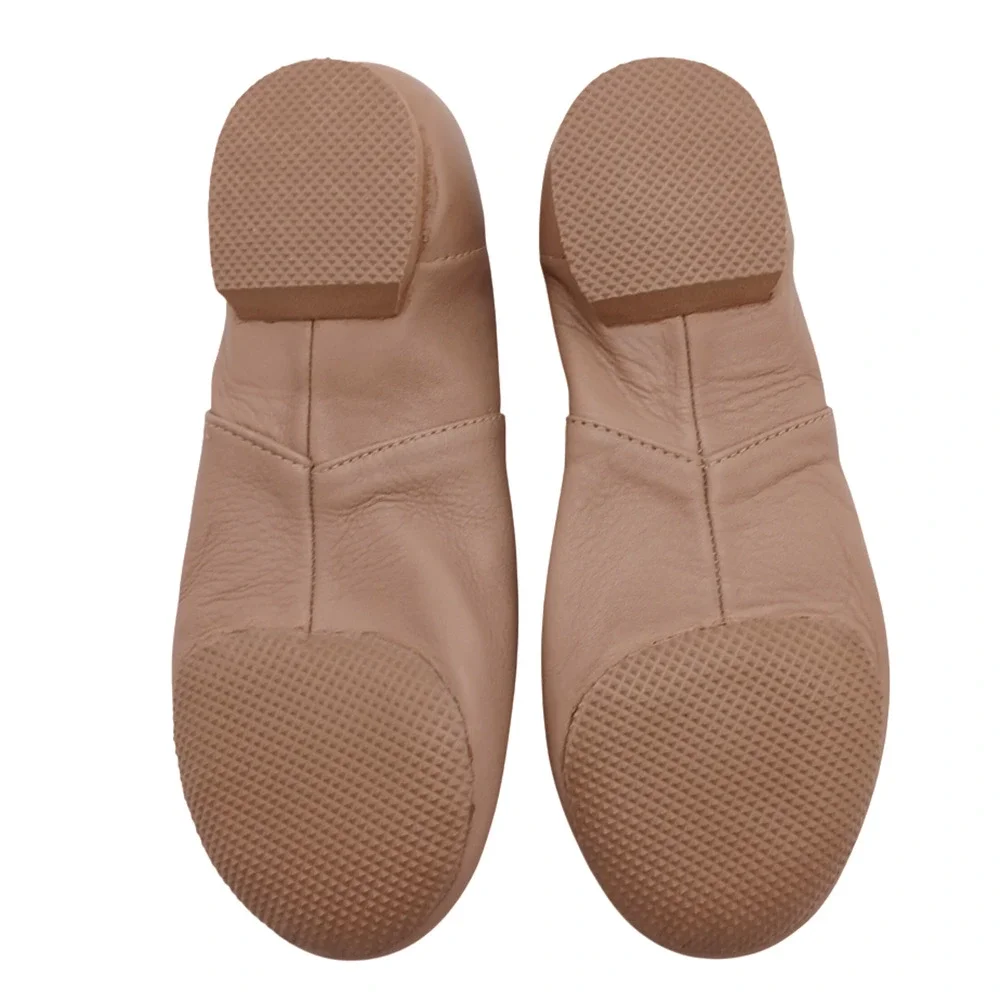 Dancing Women’s Leather Slip-On Jazz Shoes Beige Elastic Instep Panel Size 4.5